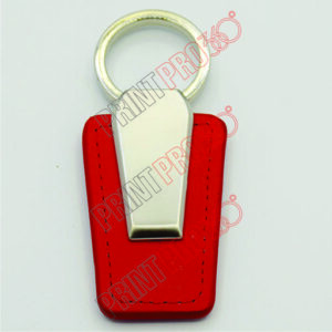 Red Leather Metal Keychain